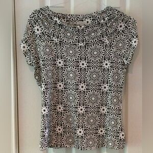 Madison Womens Medium Black & White Patterned Short Sleeve Women's Top
